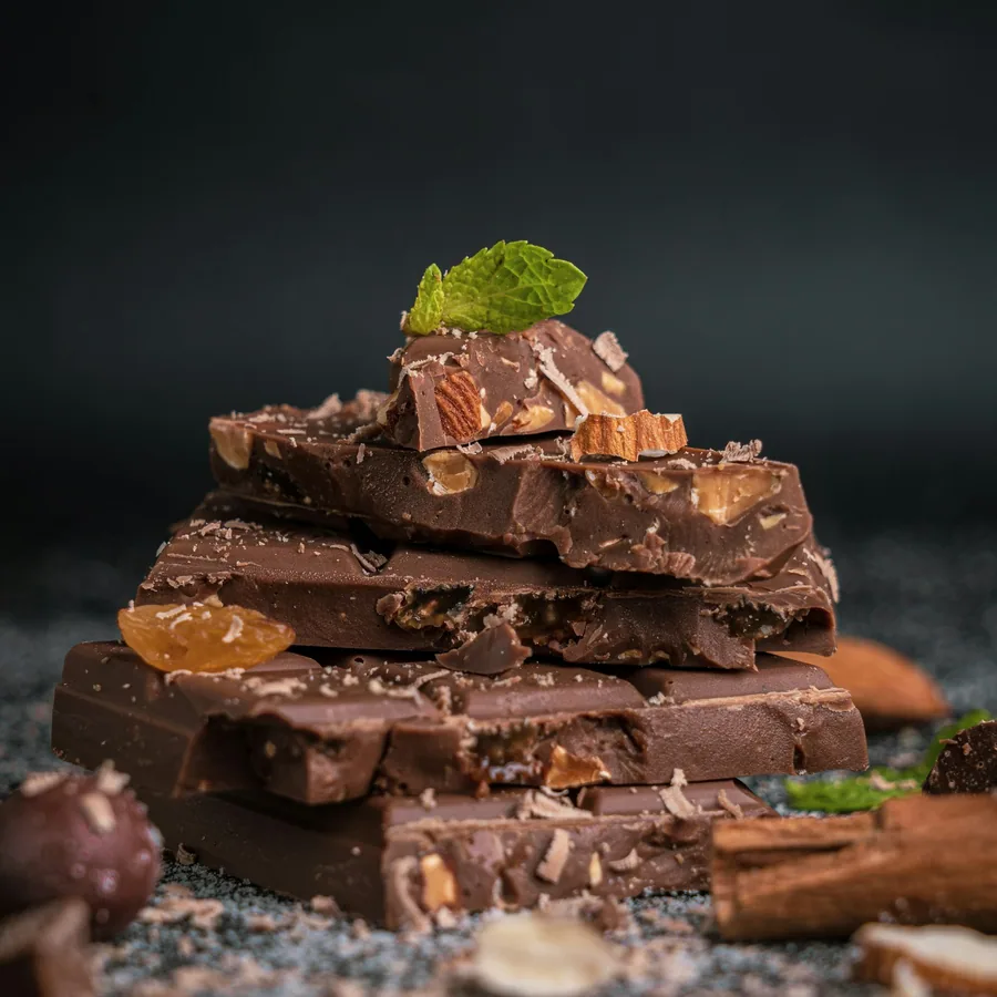 Truffle with dark glaze, gold-leaf accent